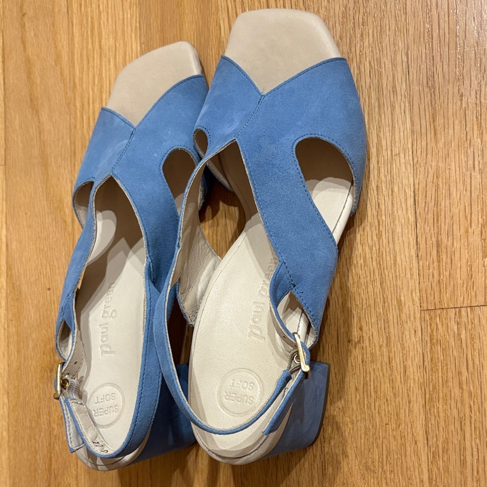 Paul Green Blue and Cream Verona Wedge Sandals